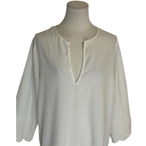 LANDS’ END White Tunic Dress Embroidered Beach Cover Up Swim Beach Vacation Sz M - Picture 2 of 7